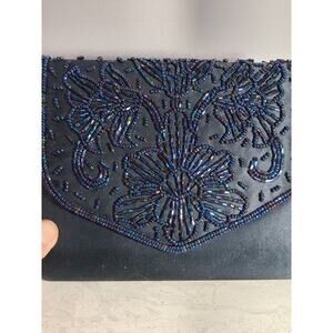 Blue Small Evening Bag or Clutch Nytlites Satin with embellishments